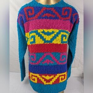 Colter Bay Vintage Neon Blue, Pink, Yellow & Red Long Sleeve Oversized Sweater S